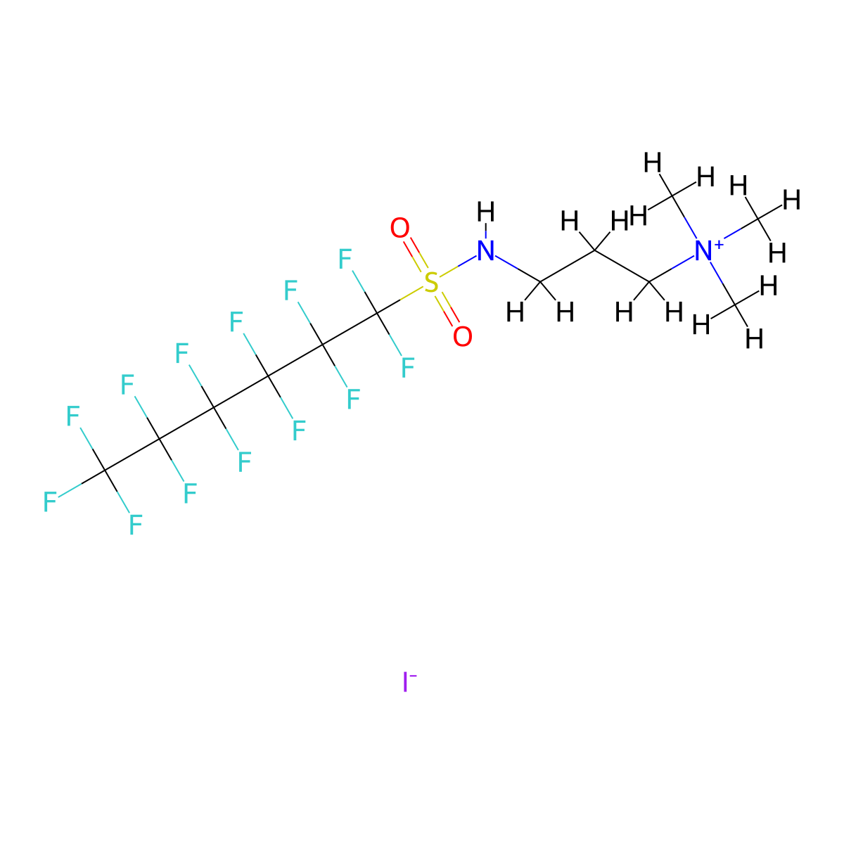 1-Propanaminium, N,N,N-trimethyl-3-(((1,1,2,2,3,3,4,4,5,5,6,6,6-tridecafluorohexyl)sulfonyl)amino)-, iodide (1:1) molecular structure, CAS 68957-58-4