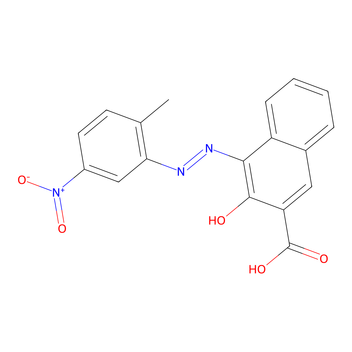 2-Naphthalenecarboxylic acid, 3-hydroxy-4-[(2-methyl-5-nitrophenyl)azo]- molecular structure, CAS 68959-32-0
