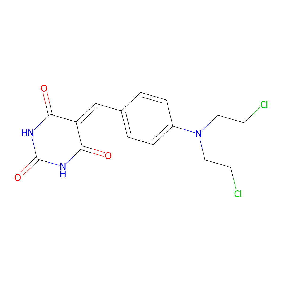 5-{4-[Bis(2-chloroethyl)amino]benzylidene}pyrimidine-2,4,6(1h,3h,5h)-trione molecular structure, CAS 68961-21-7