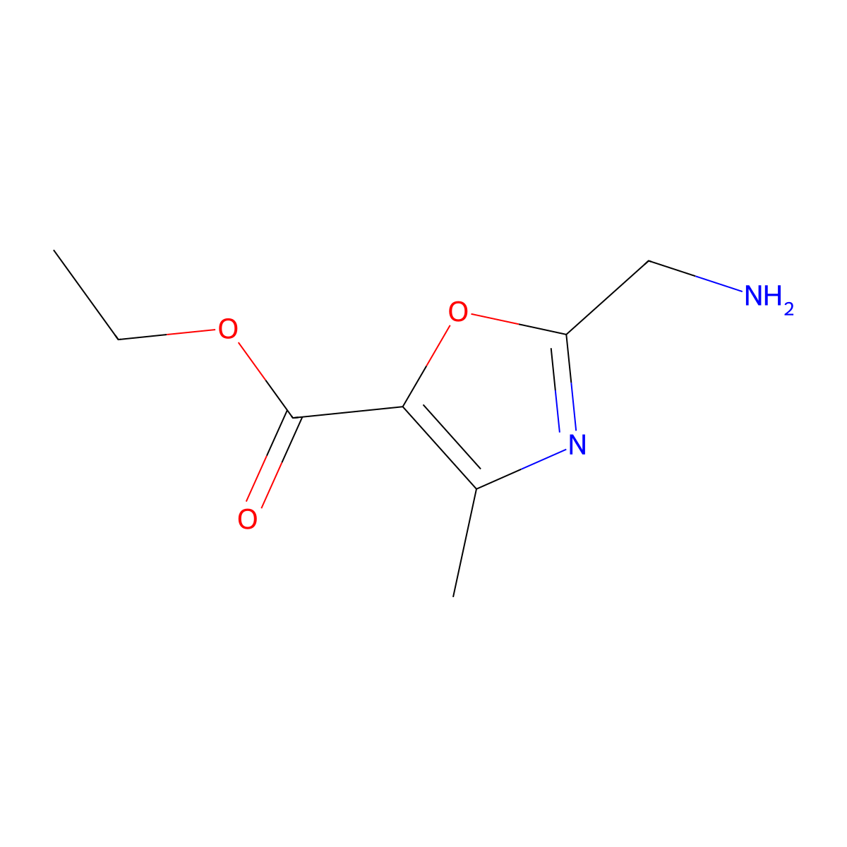Ethyl 2-(aminomethyl)-4-methyloxazole-5-carboxylate molecular structure, CAS 689739-62-6