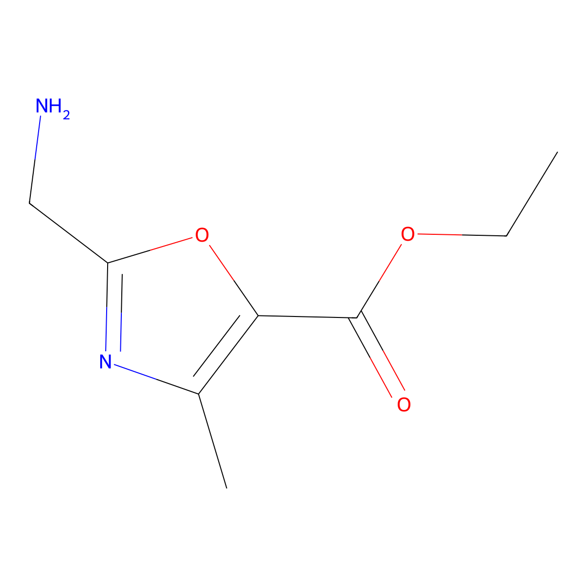 Ethyl 2-(aminomethyl)-4-methyloxazole-5-carboxylate molecular structure, CAS 689739-62-6