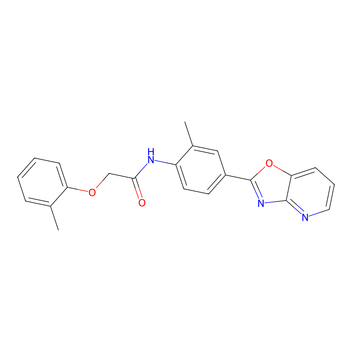 N-[2-methyl-4-([1,3]oxazolo[4,5-b]pyridin-2-yl)phenyl]-2-(2-methylphenoxy)acetamide molecular structure, CAS 689739-85-3