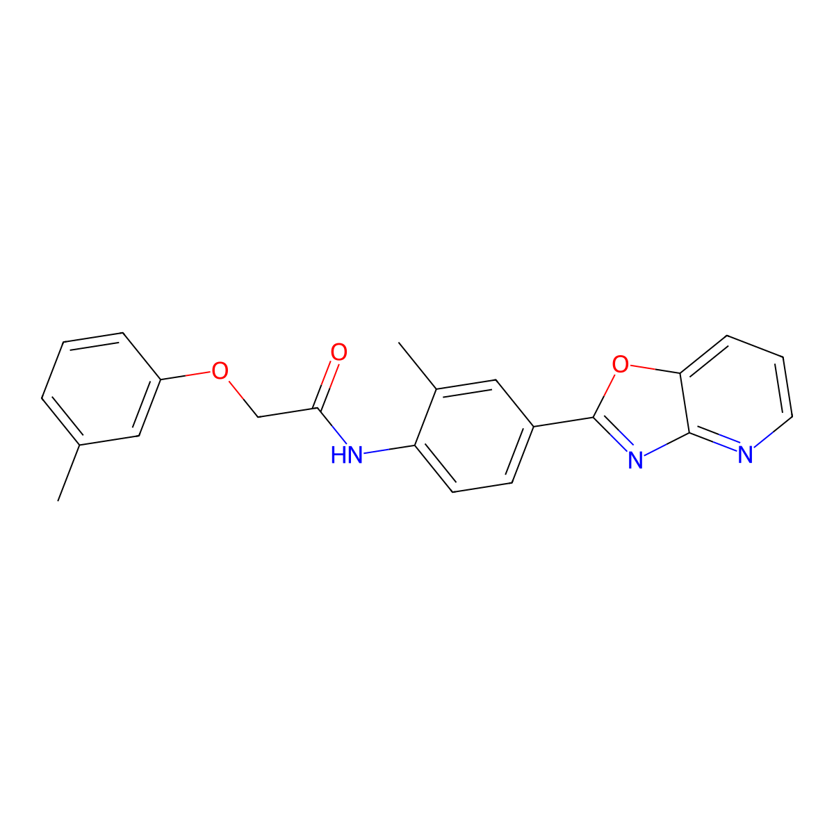 N-[2-methyl-4-([1,3]oxazolo[4,5-b]pyridin-2-yl)phenyl]-2-(3-methylphenoxy)acetamide molecular structure, CAS 689739-93-3