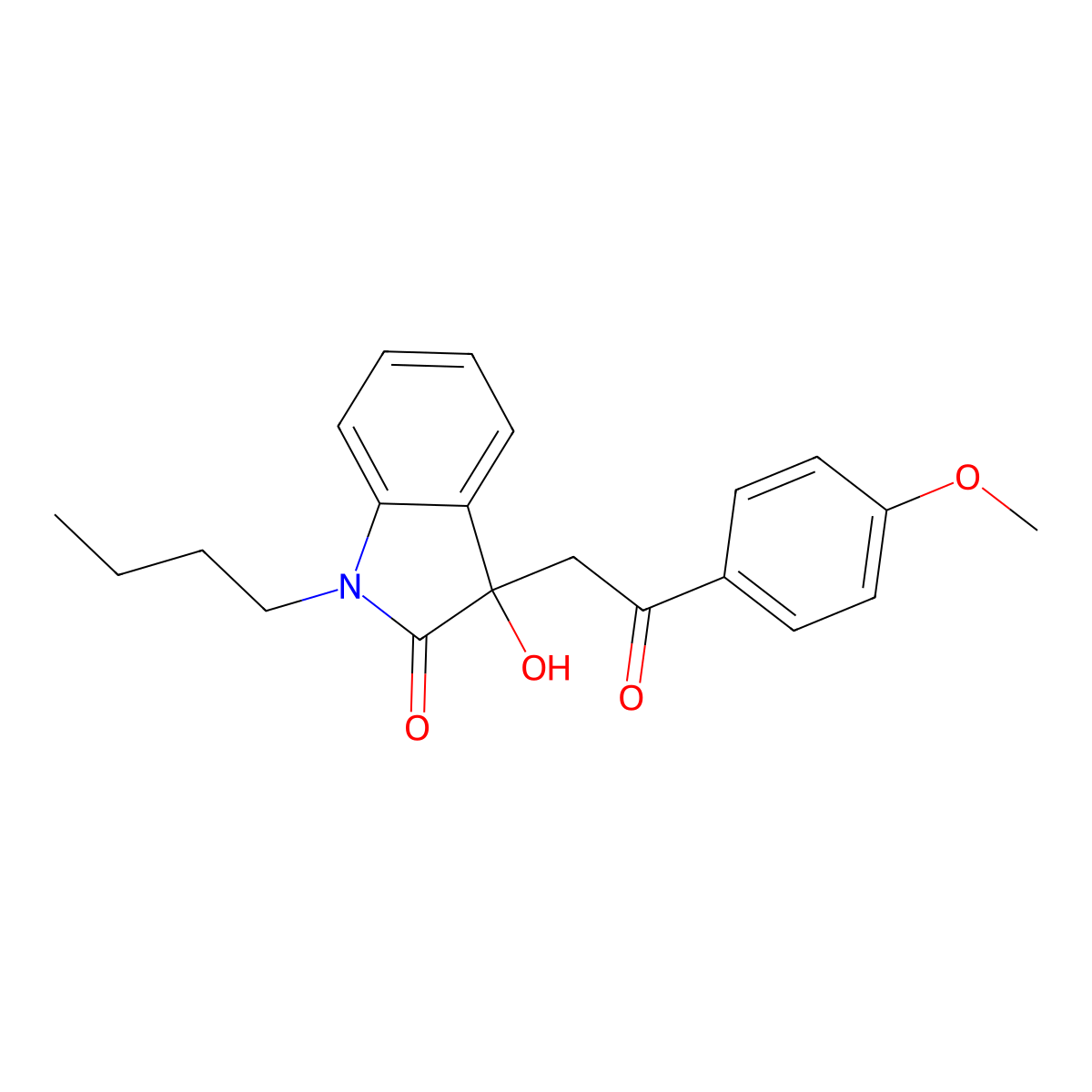 1-Butyl-3-hydroxy-3-[2-(4-methoxyphenyl)-2-oxoethyl]indol-2-one molecular structure, CAS 689739-94-4