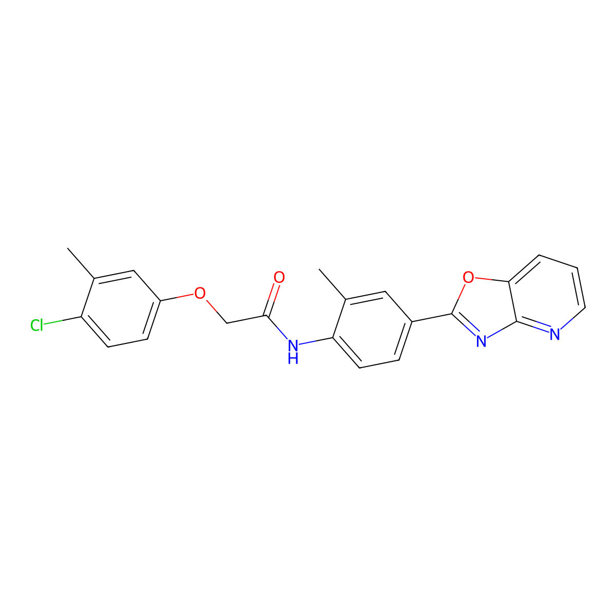 2-(4-chloro-3-methylphenoxy)-N-[2-methyl-4-([1,3]oxazolo[4,5-b]pyridin-2-yl)phenyl]acetamide molecular structure, CAS 689740-09-8