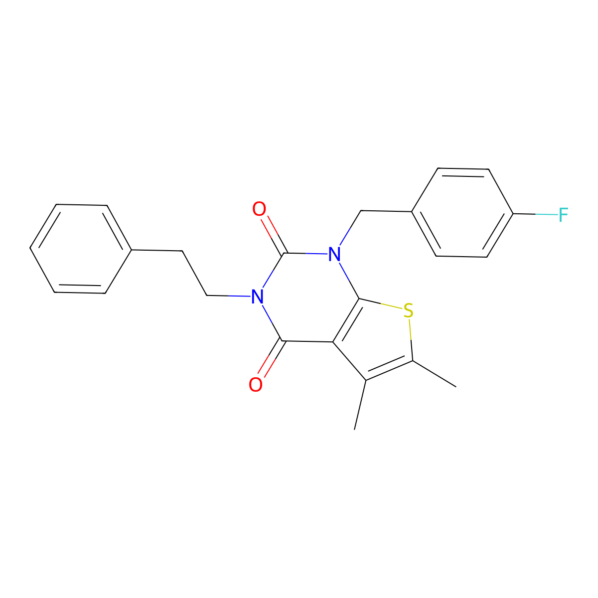 1-[(4-fluorophenyl)methyl]-5,6-dimethyl-3-(2-phenylethyl)-1H,2H,3H,4H-thieno[2,3-d]pyrimidine-2,4-dione molecular structure, CAS 689740-20-3