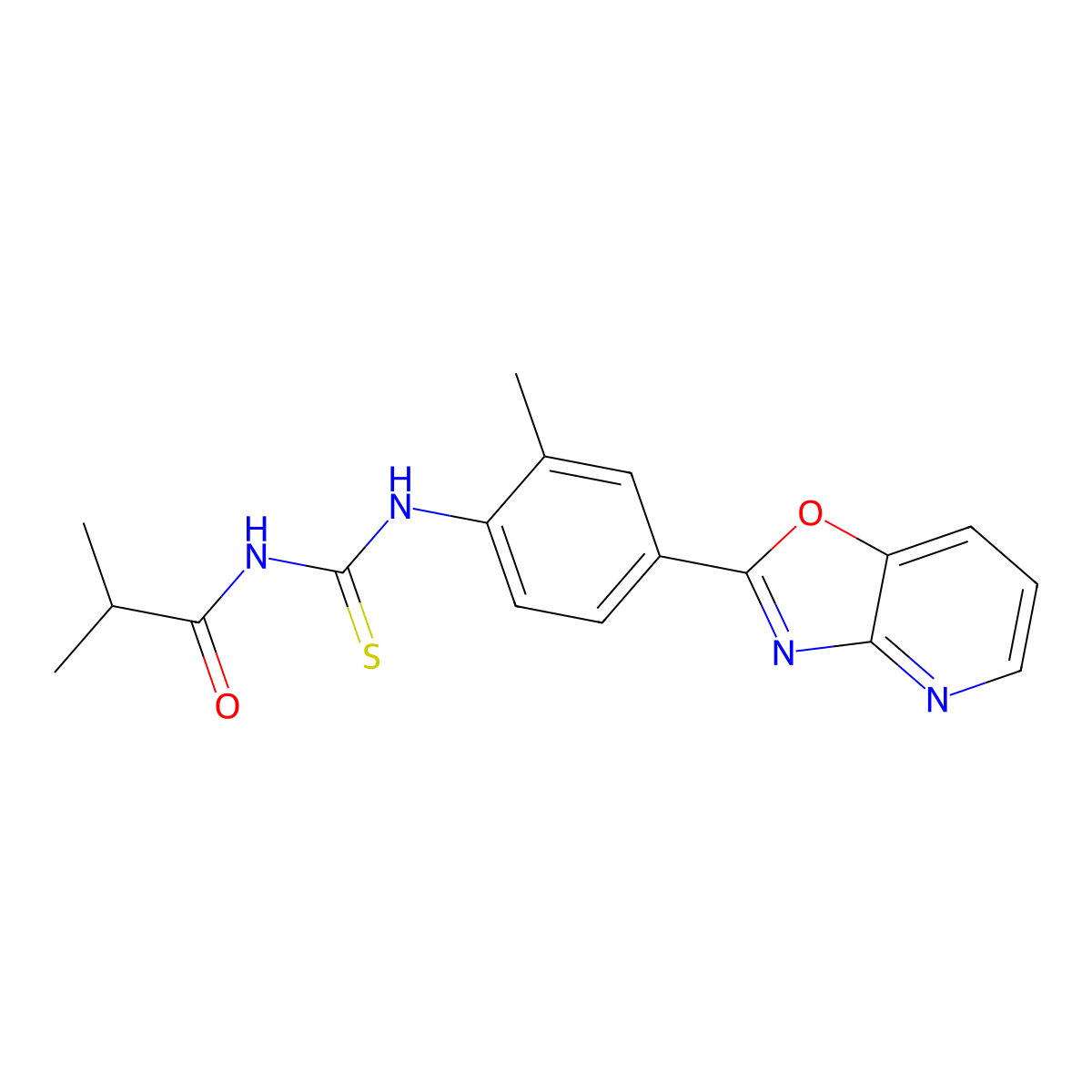 2-methyl-N-[[2-methyl-4-([1,3]oxazolo[4,5-b]pyridin-2-yl)phenyl]carbamothioyl]propanamide molecular structure, CAS 689740-58-7