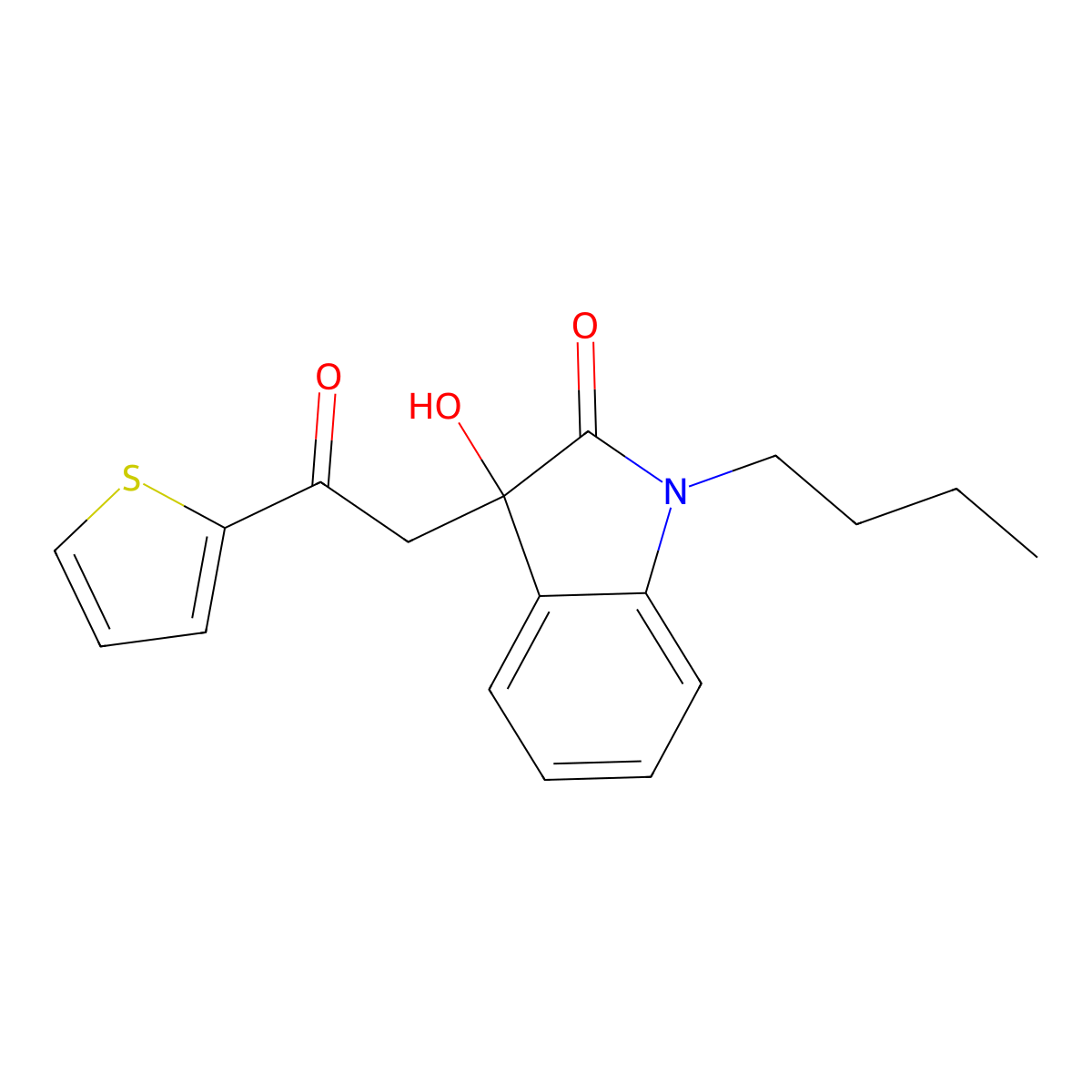 1-butyl-3-hydroxy-3-[2-oxo-2-(2-thienyl)ethyl]-1,3-dihydro-2H-indol-2-one molecular structure, CAS 689740-64-5