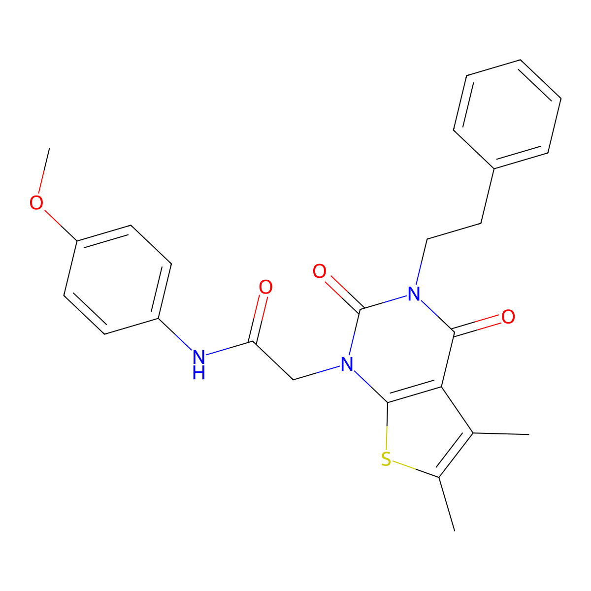 2-[5,6-dimethyl-2,4-dioxo-3-(2-phenylethyl)-1H,2H,3H,4H-thieno[2,3-d]pyrimidin-1-yl]-N-(4-methoxyphenyl)acetamide molecular structure, CAS 689740-83-8