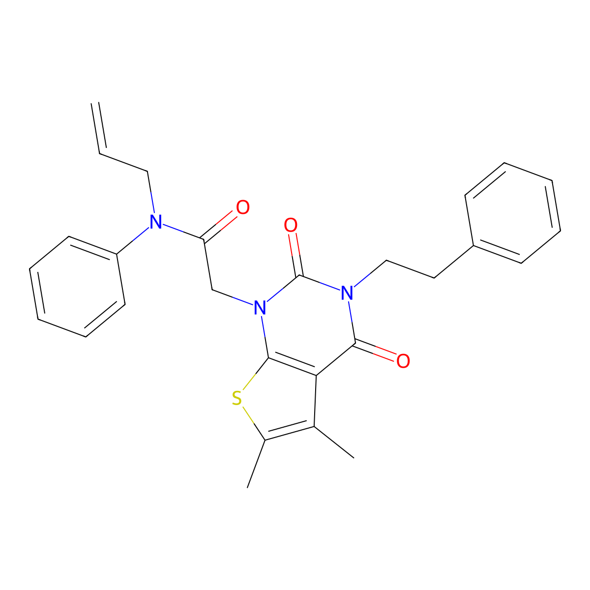 2-[5,6-dimethyl-2,4-dioxo-3-(2-phenylethyl)-1H,2H,3H,4H-thieno[2,3-d]pyrimidin-1-yl]-N-phenyl-N-(prop-2-en-1-yl)acetamide molecular structure, CAS 689740-91-8