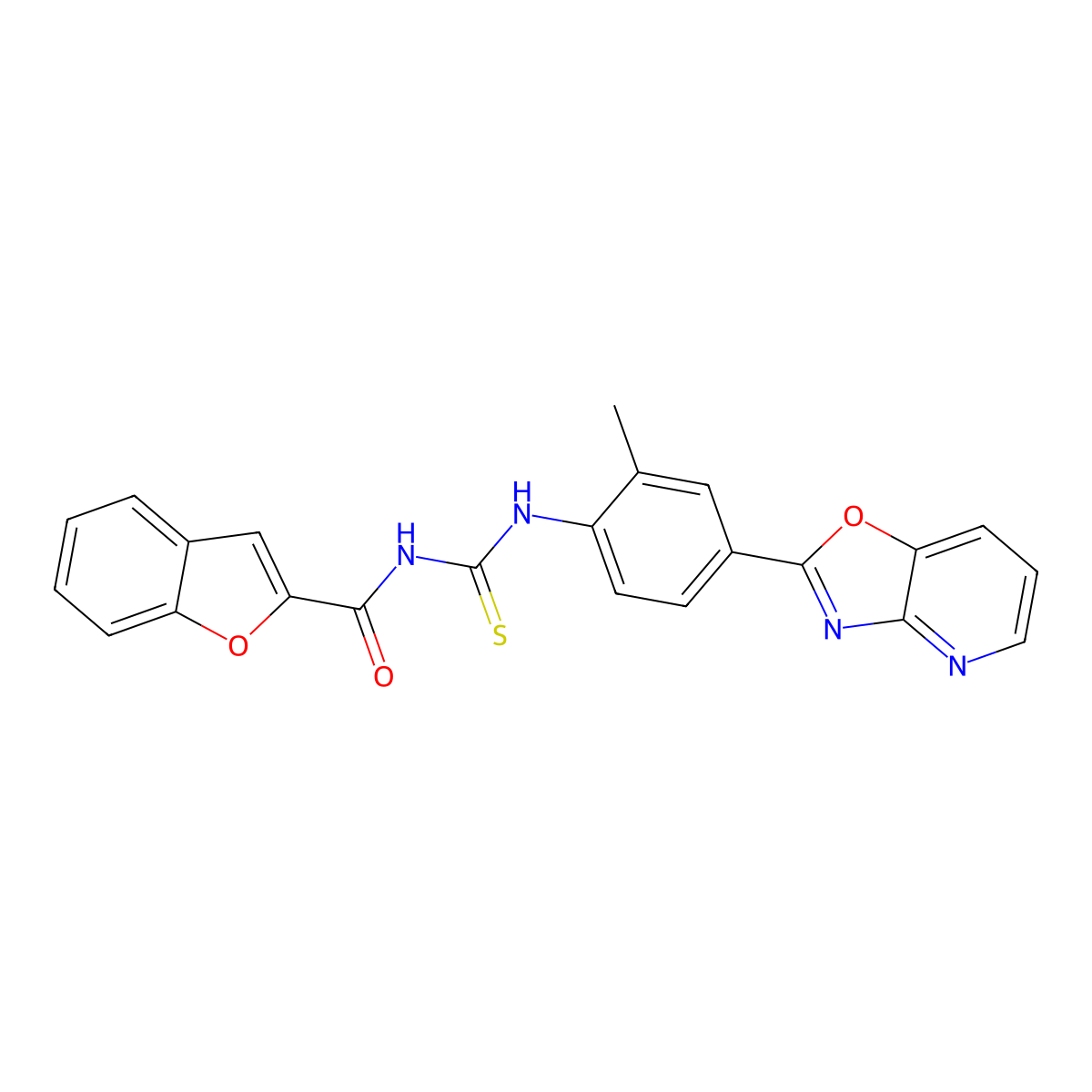 N-[[2-methyl-4-([1,3]oxazolo[4,5-b]pyridin-2-yl)phenyl]carbamothioyl]-1-benzofuran-2-carboxamide molecular structure, CAS 689740-93-0