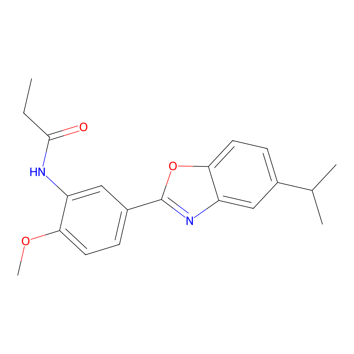 N-[5-(5-isopropyl-1,3-benzoxazol-2-yl)-2-methoxyphenyl]propanamide molecular structure, CAS 689741-19-3