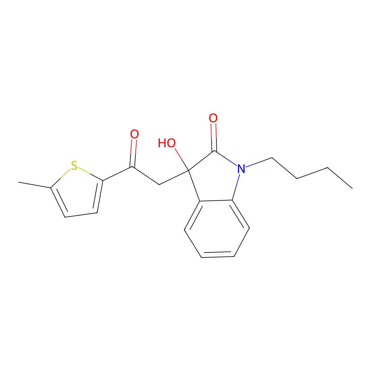 1-Butyl-3-hydroxy-3-[2-(5-methylthiophen-2-yl)-2-oxoethyl]indol-2-one molecular structure, CAS 689741-84-2