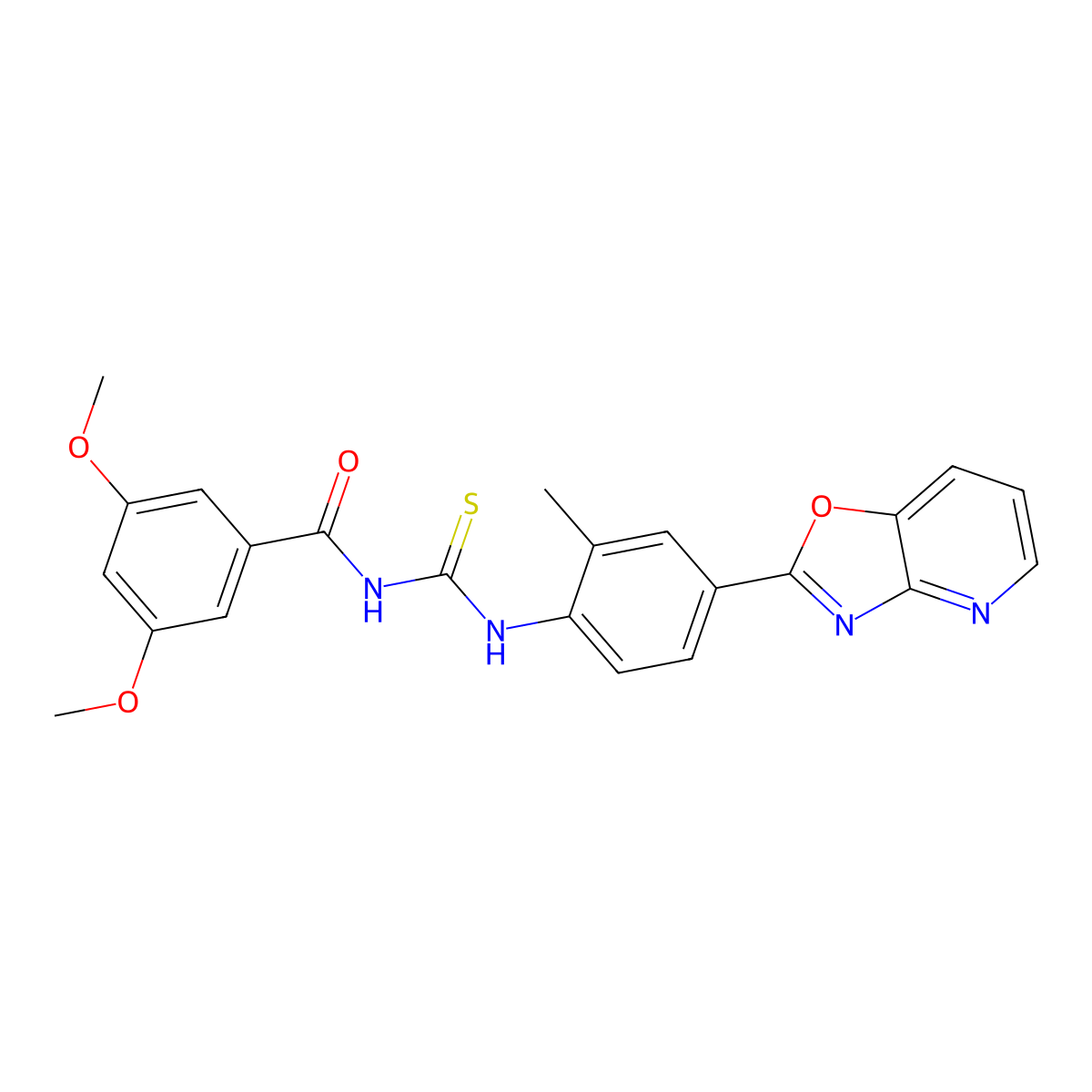 3,5-dimethoxy-N-[[2-methyl-4-([1,3]oxazolo[4,5-b]pyridin-2-yl)phenyl]carbamothioyl]benzamide molecular structure, CAS 689741-89-7