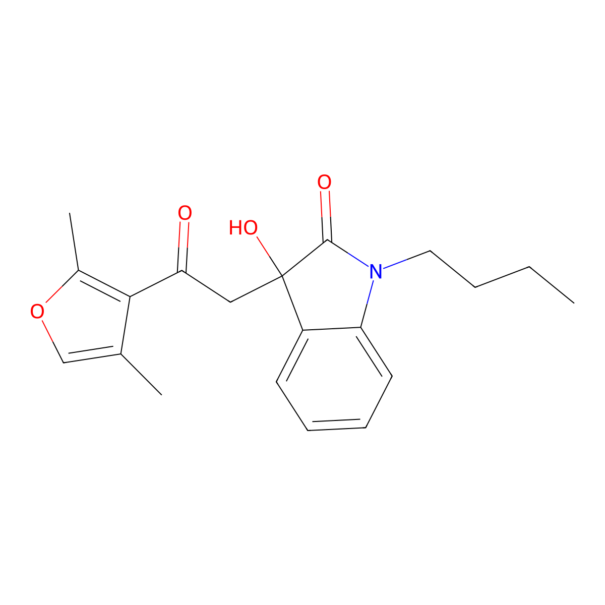 1-Butyl-3-[2-(2,4-dimethylfuran-3-yl)-2-oxoethyl]-3-hydroxyindol-2-one molecular structure, CAS 689741-92-2
