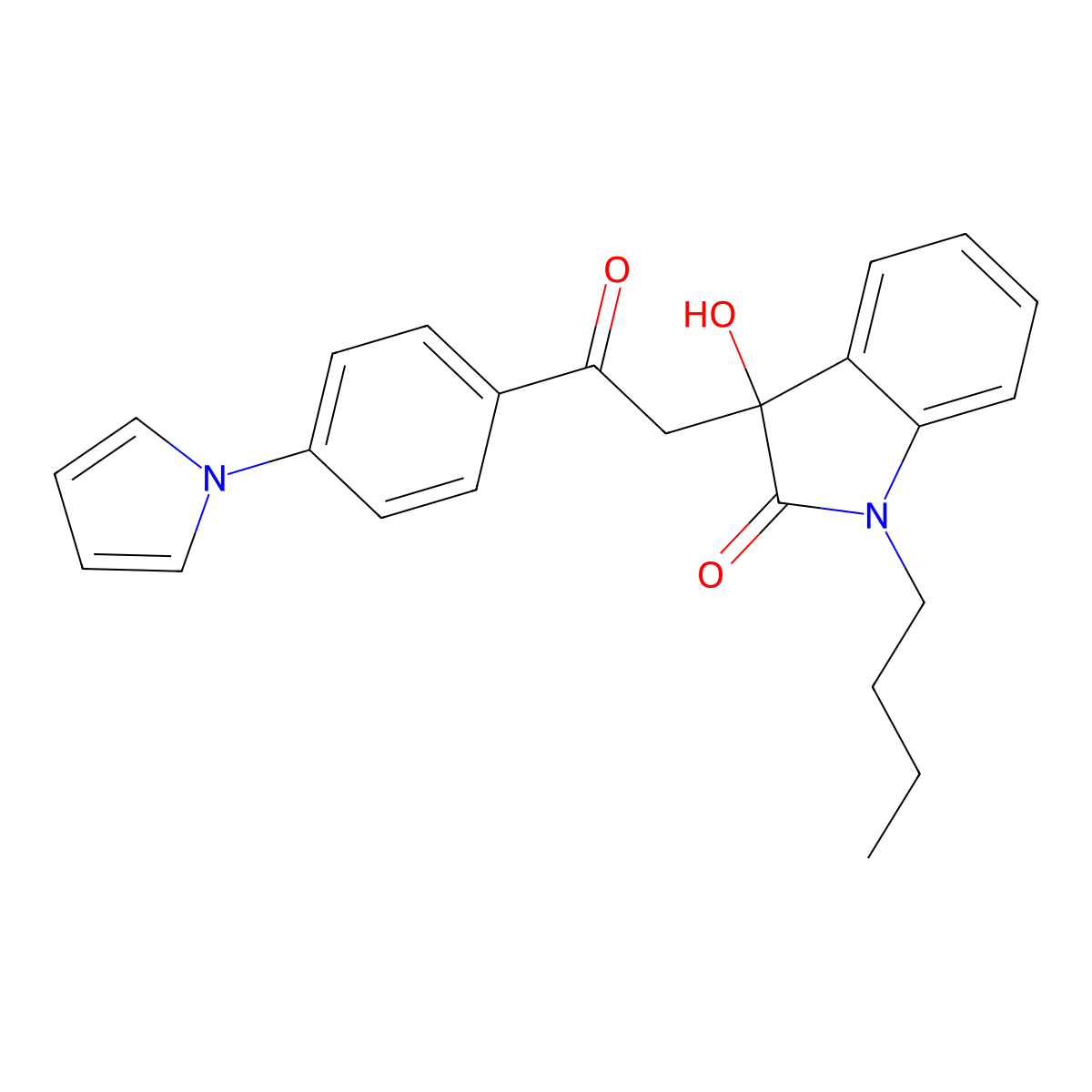 1-Butyl-3-hydroxy-3-[2-oxo-2-(4-pyrrol-1-ylphenyl)ethyl]indol-2-one molecular structure, CAS 689742-00-5