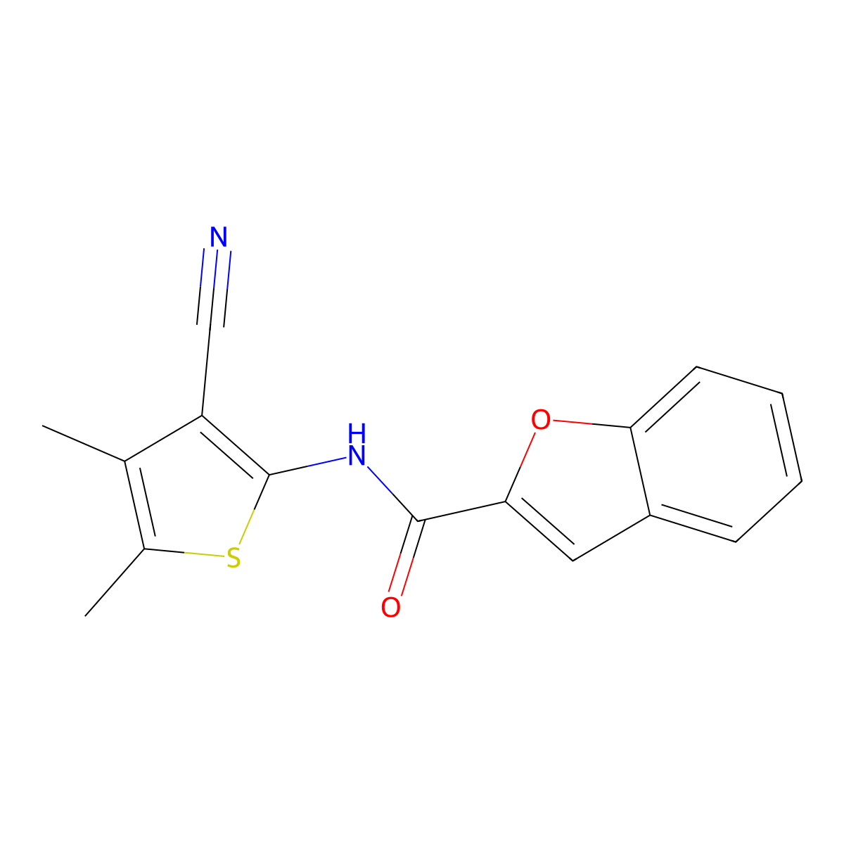 N-(3-cyano-4,5-dimethylthiophen-2-yl)-1-benzofuran-2-carboxamide molecular structure, CAS 689743-14-4
