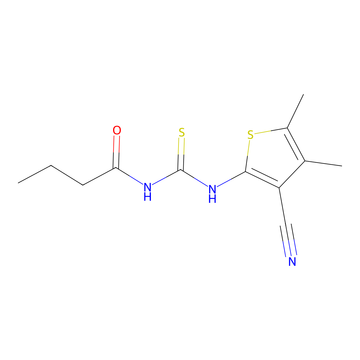N-[(3-cyano-4,5-dimethylthiophen-2-yl)carbamothioyl]butanamide molecular structure, CAS 689743-90-6