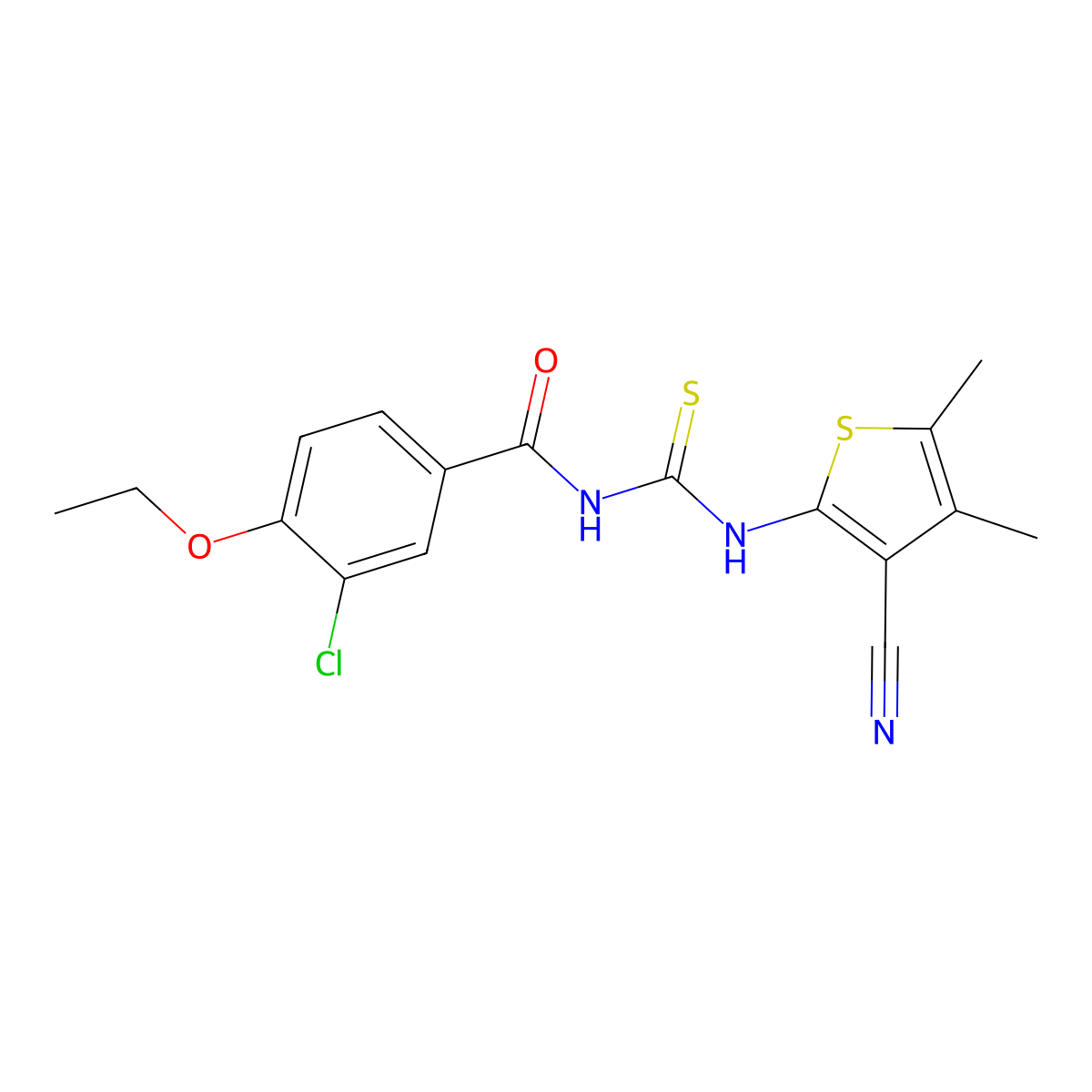 3-chloro-N-[(3-cyano-4,5-dimethylthiophen-2-yl)carbamothioyl]-4-ethoxybenzamide molecular structure, CAS 689744-40-9