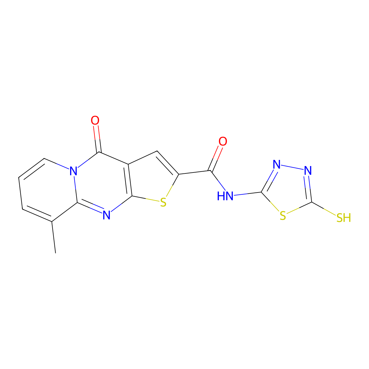 N-(5-mercapto-1,3,4-thiadiazol-2-yl)-9-methyl-4-oxo-4H-pyrido[1,2-a]thieno[2,3-d]pyrimidine-2-carboxamide molecular structure, CAS 689745-04-8