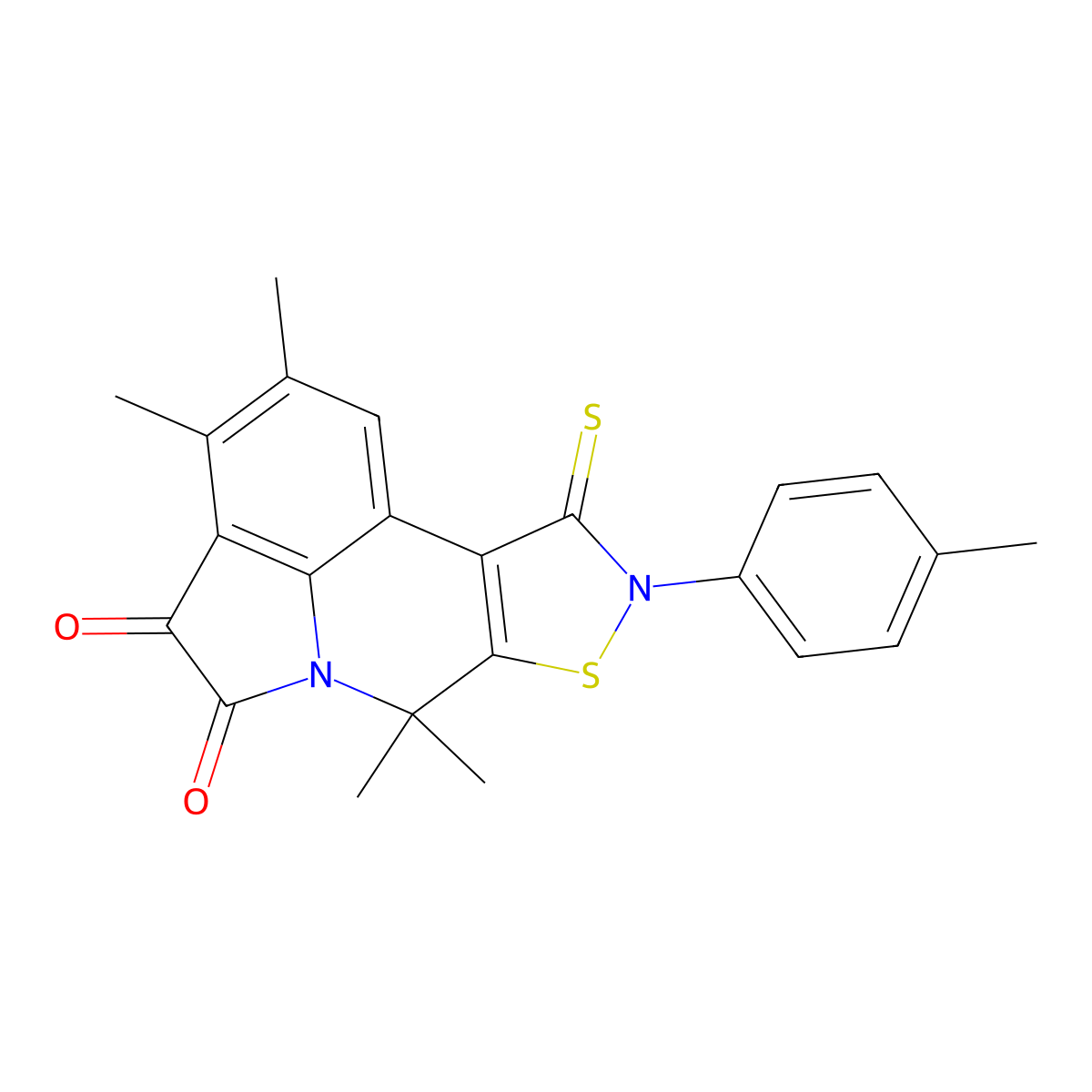 2,3,7,7-tetramethyl-10-thioxo-9-(p-tolyl)-9,10-dihydro-4H-isothiazolo[5,4-c]pyrrolo[3,2,1-ij]quinoline-4,5(7H)-dione molecular structure, CAS 689745-27-5