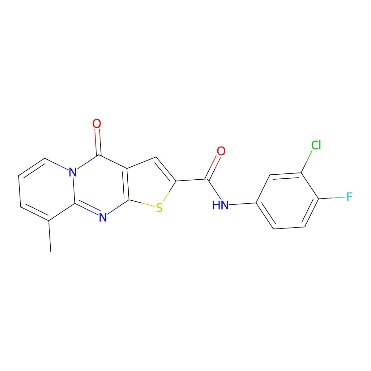 N-(3-chloro-4-fluorophenyl)-9-methyl-4-oxo-4H-pyrido[1,2-a]thieno[2,3-d]pyrimidine-2-carboxamide molecular structure, CAS 689745-42-4