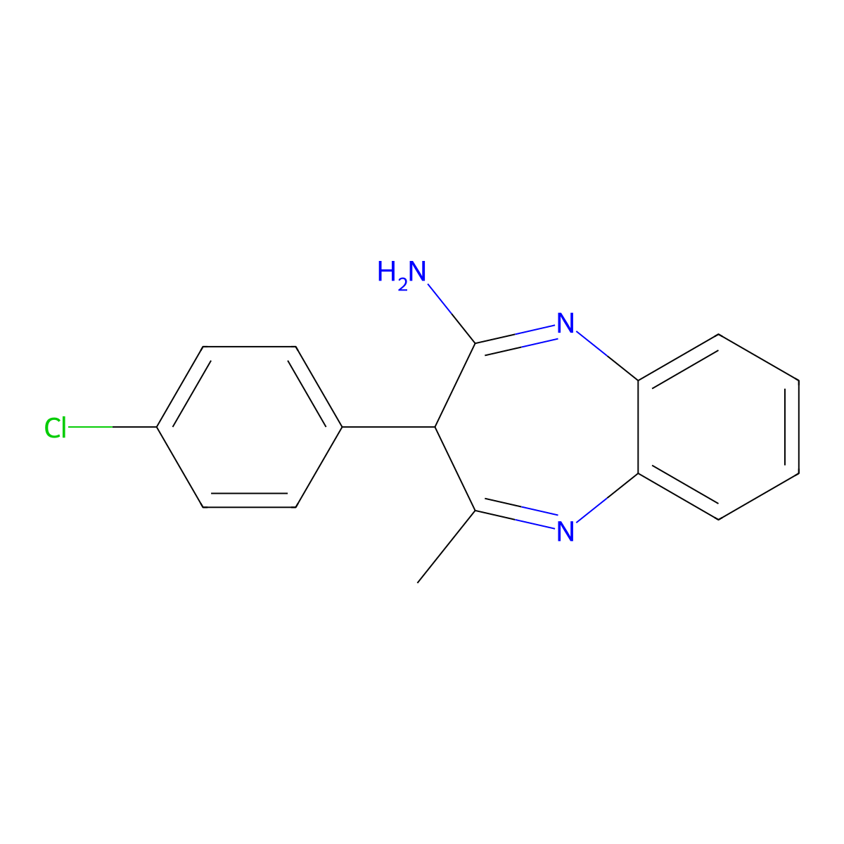 3-(4-chlorophenyl)-4-methyl-3H-1,5-benzodiazepin-2-amine molecular structure, CAS 689746-13-2