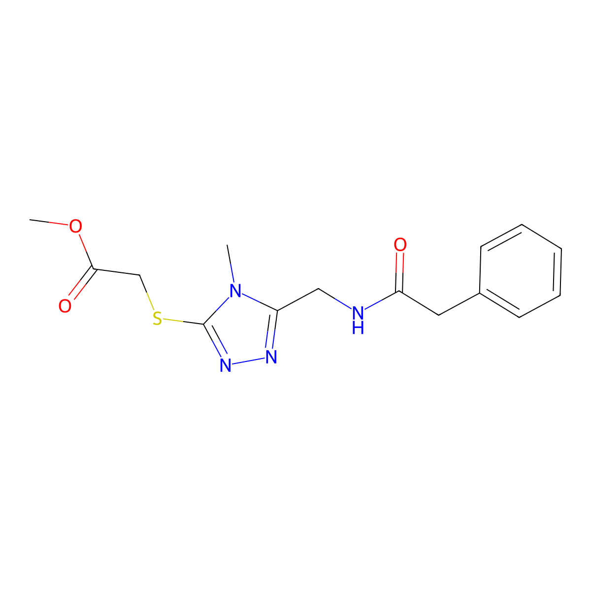 methyl [(4-methyl-5-{[(phenylacetyl)amino]methyl}-4H-1,2,4-triazol-3-yl)thio]acetate molecular structure, CAS 689746-52-9