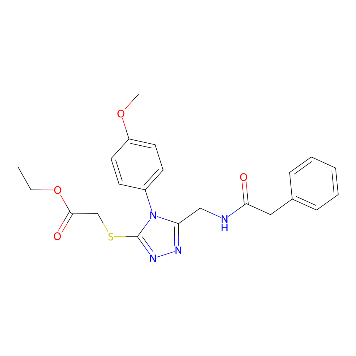ethyl 2-((4-(4-methoxyphenyl)-5-((2-phenylacetamido)methyl)-4H-1,2,4-triazol-3-yl)thio)acetate molecular structure, CAS 689746-82-5