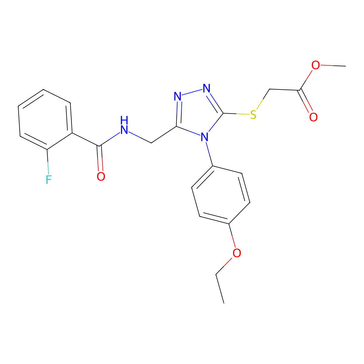 methyl 2-((4-(4-ethoxyphenyl)-5-((2-fluorobenzamido)methyl)-4H-1,2,4-triazol-3-yl)thio)acetate molecular structure, CAS 689747-64-6