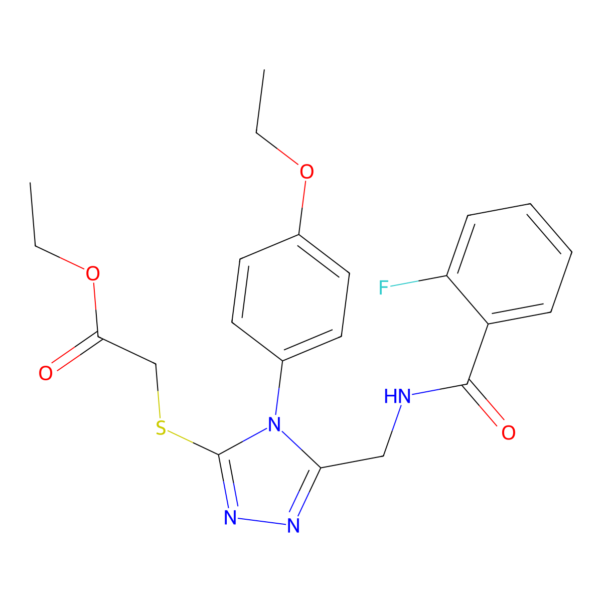 ethyl 2-((4-(4-ethoxyphenyl)-5-((2-fluorobenzamido)methyl)-4H-1,2,4-triazol-3-yl)thio)acetate molecular structure, CAS 689747-69-1