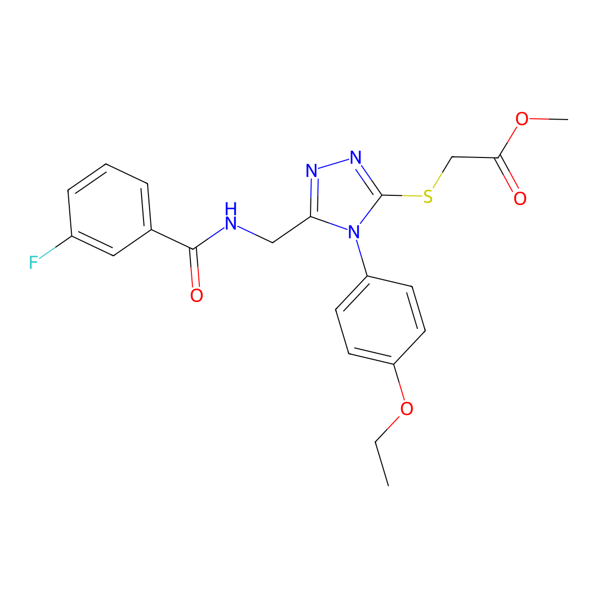 Methyl 2-[[4-(4-ethoxyphenyl)-5-[[(3-fluorobenzoyl)amino]methyl]-1,2,4-triazol-3-yl]sulfanyl]acetate molecular structure, CAS 689748-35-4