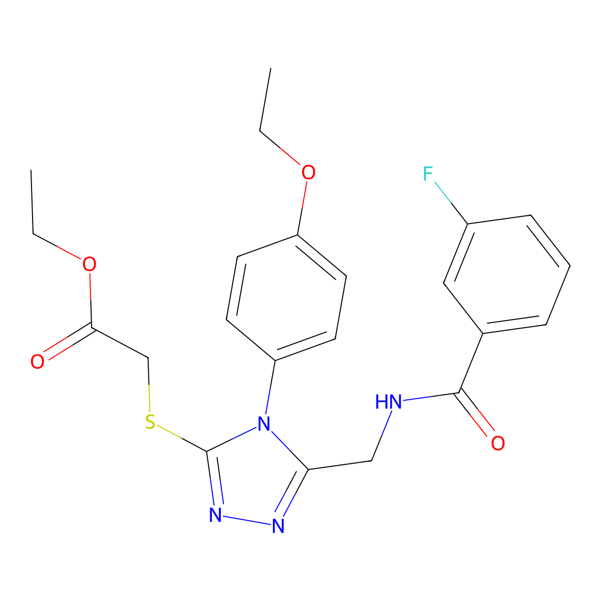 ethyl 2-((4-(4-ethoxyphenyl)-5-((3-fluorobenzamido)methyl)-4H-1,2,4-triazol-3-yl)thio)acetate molecular structure, CAS 689748-40-1