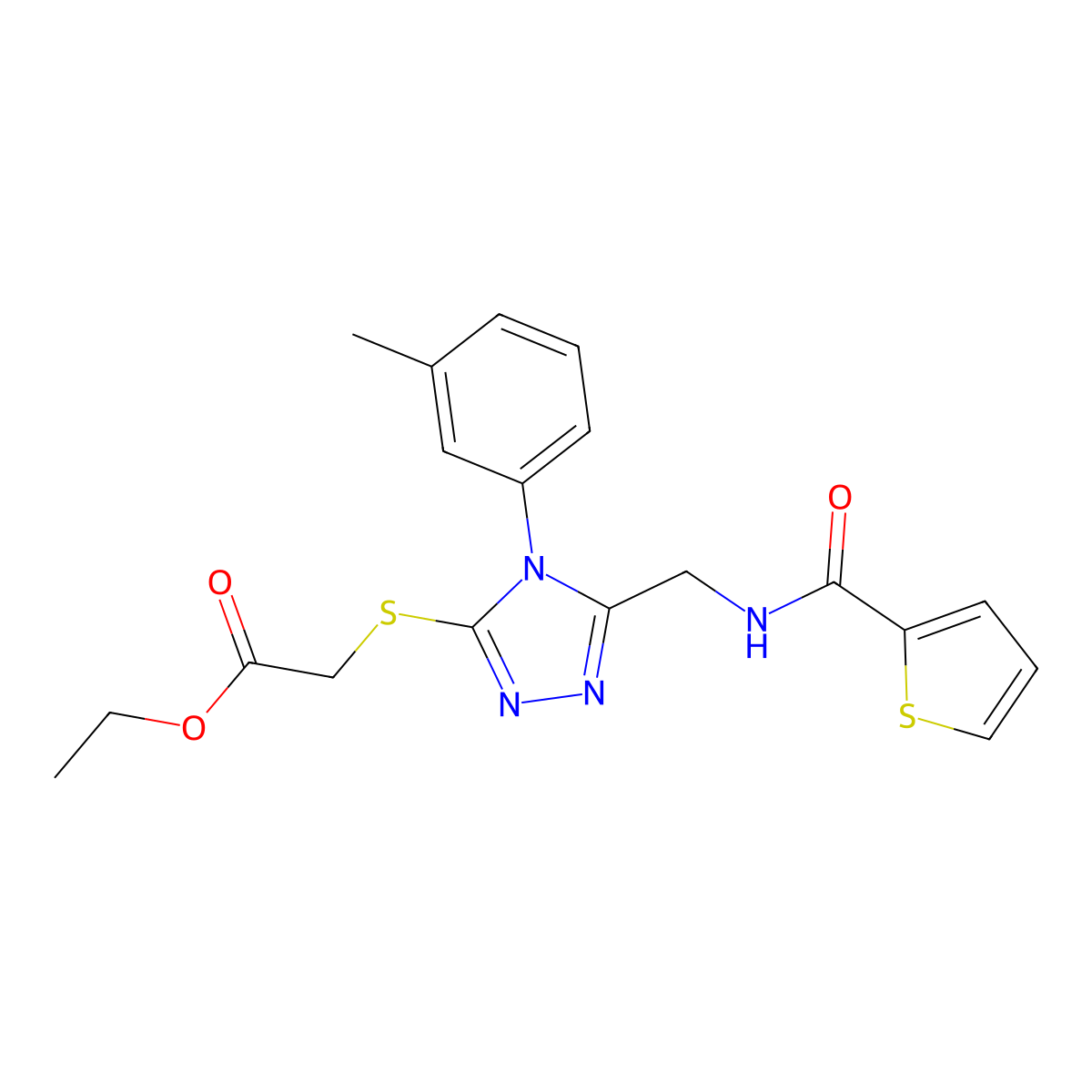 ethyl 2-((5-((thiophene-2-carboxamido)methyl)-4-(m-tolyl)-4H-1,2,4-triazol-3-yl)thio)acetate molecular structure, CAS 689748-86-5