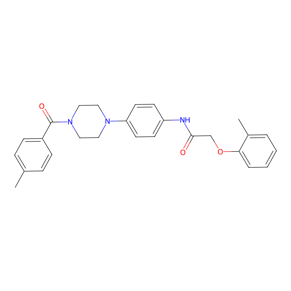 N-[4-[4-(4-methylbenzoyl)piperazin-1-yl]phenyl]-2-(2-methylphenoxy)acetamide molecular structure, CAS 689748-96-7