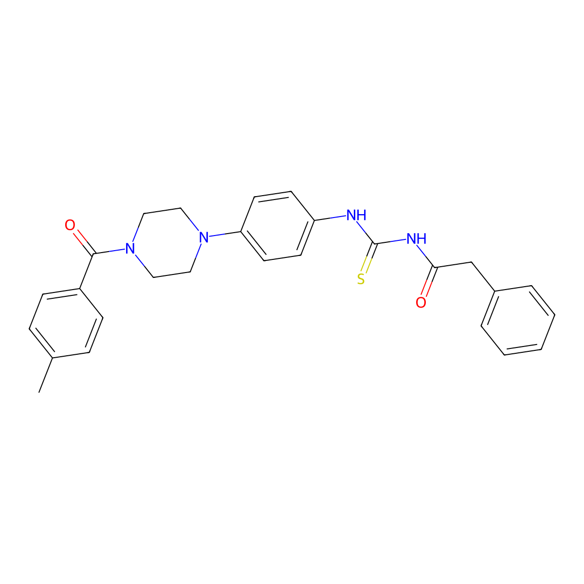 N-[[4-[4-(4-methylbenzoyl)piperazin-1-yl]phenyl]carbamothioyl]-2-phenylacetamide molecular structure, CAS 689749-46-0
