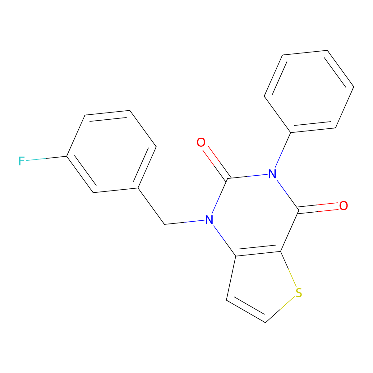1-(3-fluorobenzyl)-3-phenylthieno[3,2-d]pyrimidine-2,4(1H,3H)-dione molecular structure, CAS 689749-72-2