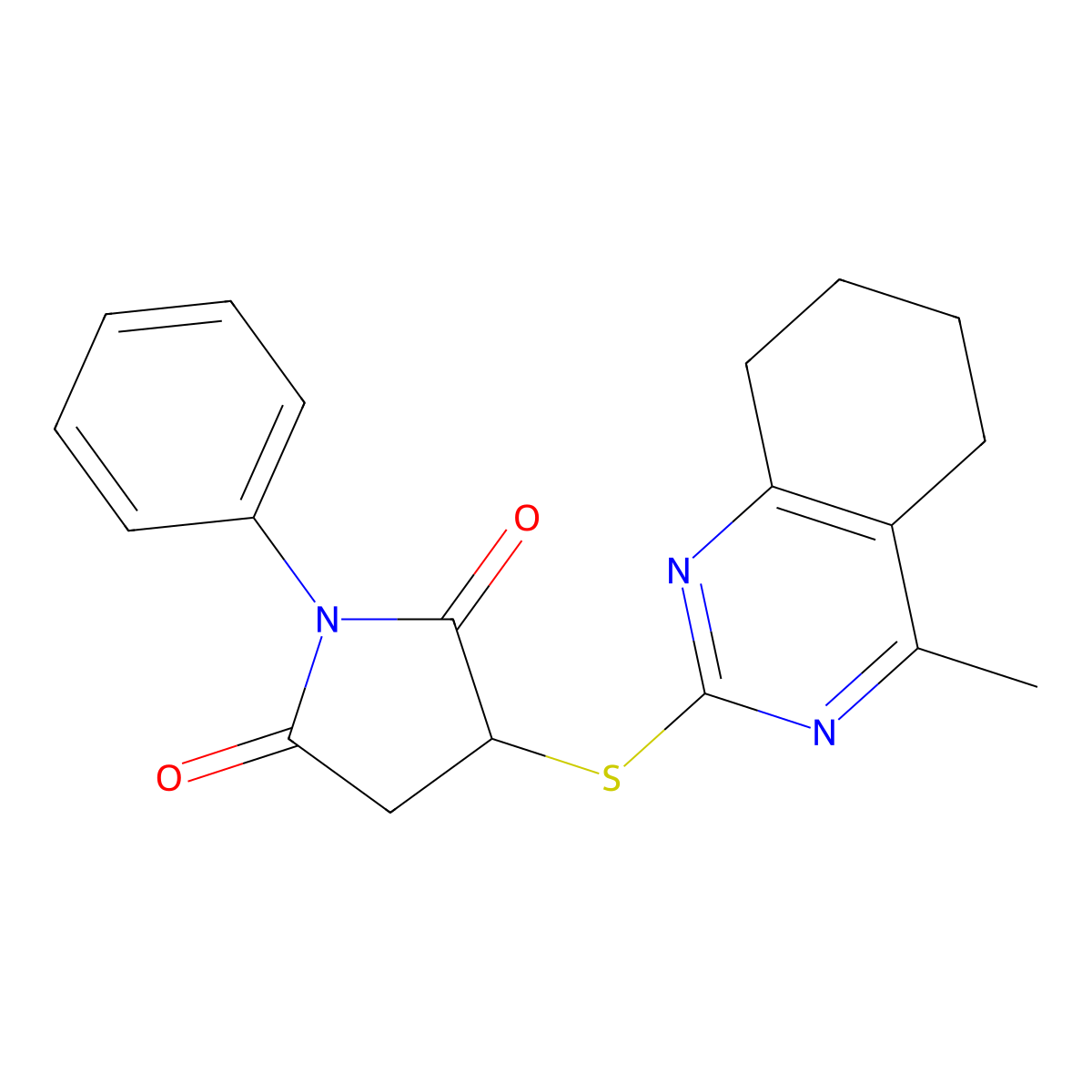3-[(4-Methyl-5,6,7,8-tetrahydroquinazolin-2-yl)sulfanyl]-1-phenylpyrrolidine-2,5-dione molecular structure, CAS 689749-76-6
