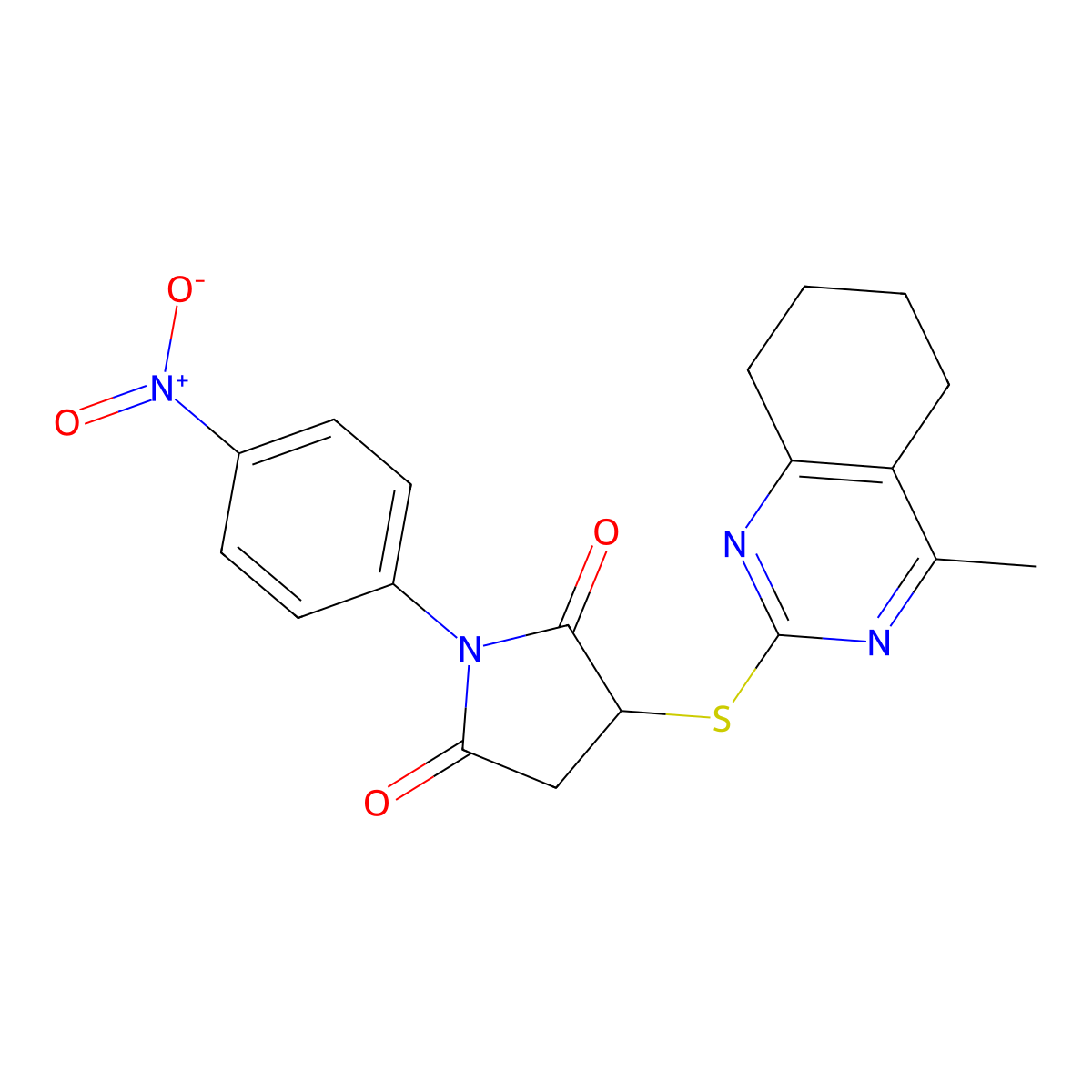 3-[(4-Methyl-5,6,7,8-tetrahydroquinazolin-2-yl)sulfanyl]-1-(4-nitrophenyl)pyrrolidine-2,5-dione molecular structure, CAS 689749-93-7