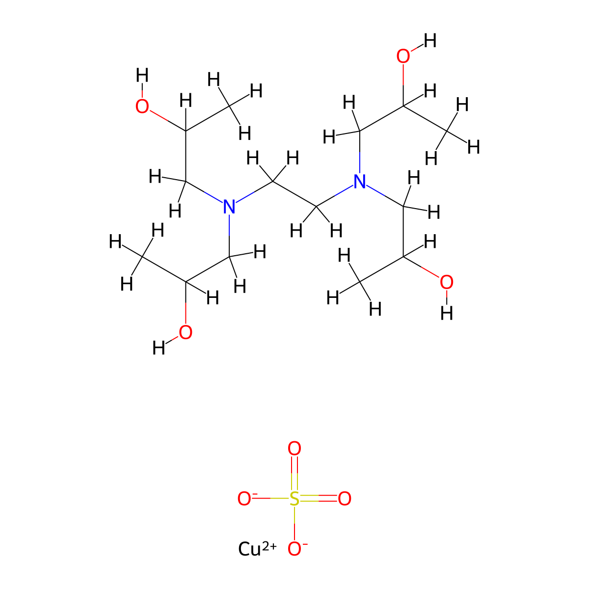 Copper(2+), (2,2',2'',2'''-(1,2-ethanediyldi(nitrilo-kappaN))tetrakis(2-propanol-kappaO))-, (OC-6-21)-, sulfate (1:1) molecular structure, CAS 68975-66-6