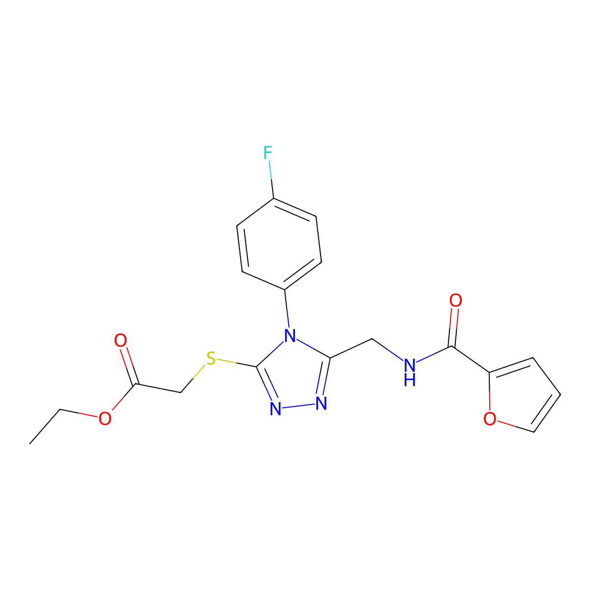 ethyl ({4-(4-fluorophenyl)-5-[(2-furoylamino)methyl]-4H-1,2,4-triazol-3-yl}thio)acetate molecular structure, CAS 689750-46-7