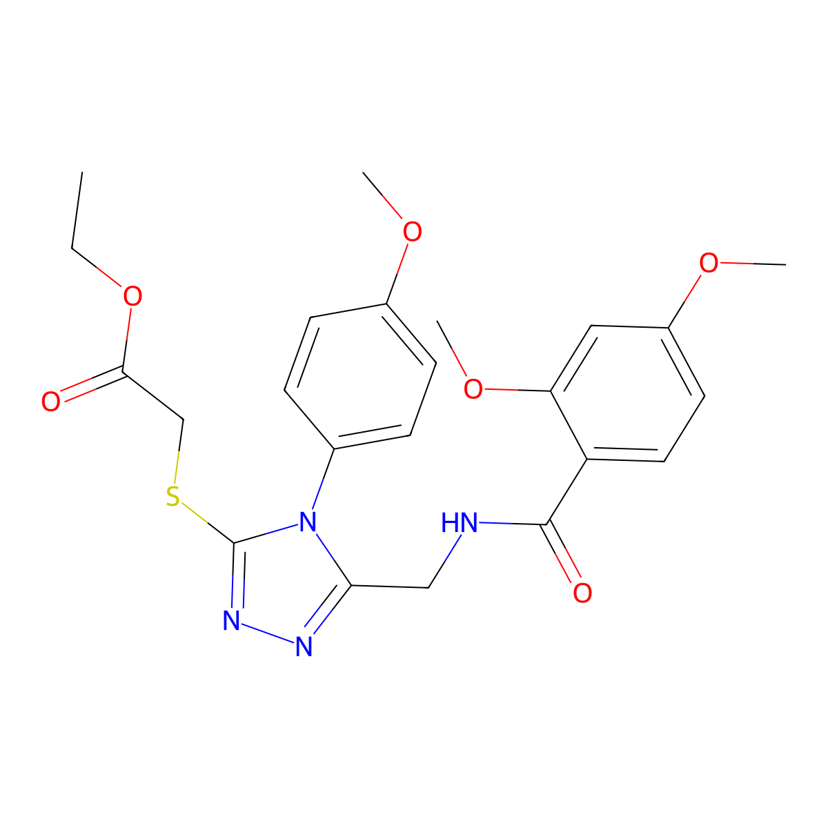 ethyl 2-((5-((2,4-dimethoxybenzamido)methyl)-4-(4-methoxyphenyl)-4H-1,2,4-triazol-3-yl)thio)acetate molecular structure, CAS 689750-66-1