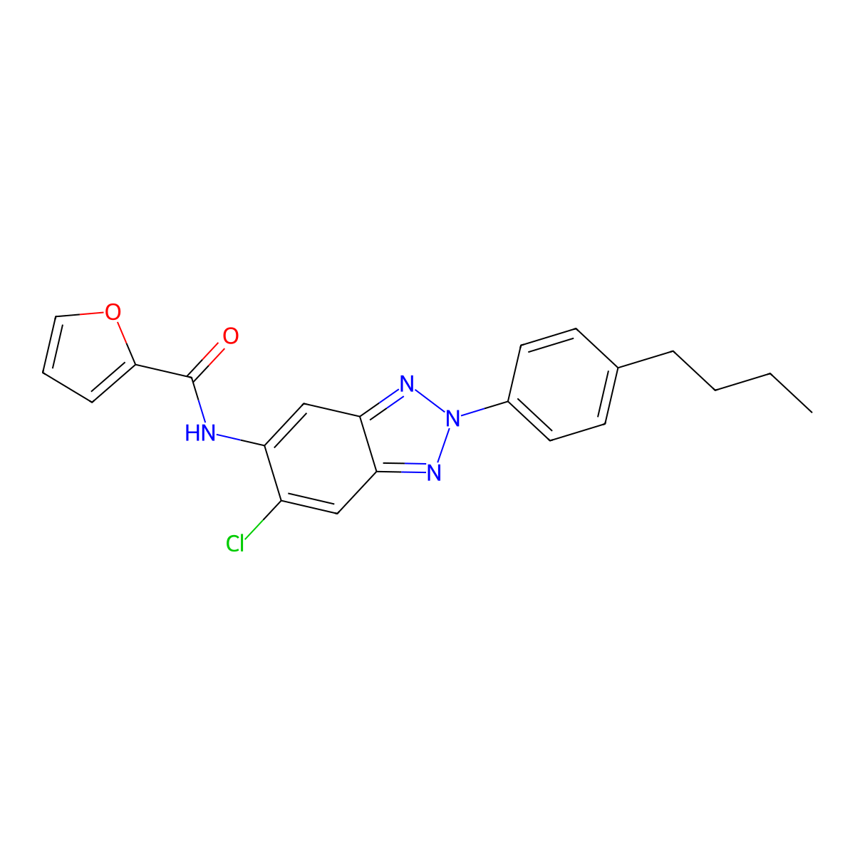N-[2-(4-butylphenyl)-6-chlorobenzotriazol-5-yl]furan-2-carboxamide molecular structure, CAS 689750-75-2