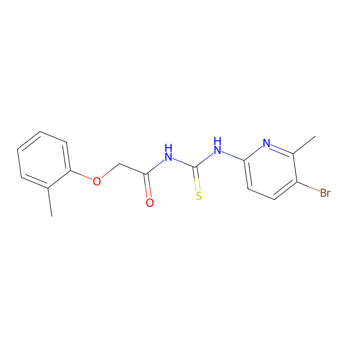 N-[(5-bromo-6-methylpyridin-2-yl)carbamothioyl]-2-(2-methylphenoxy)acetamide molecular structure, CAS 689750-78-5