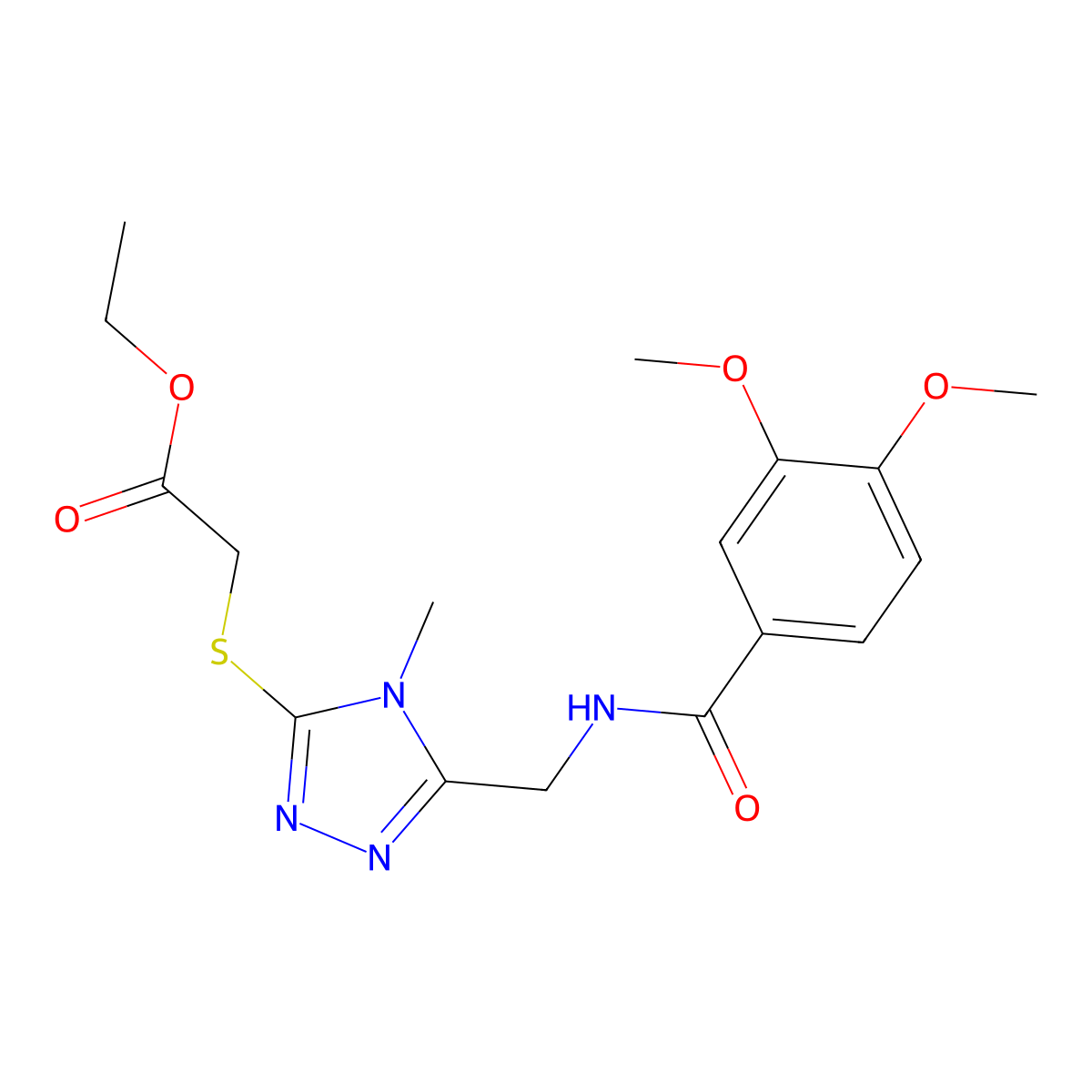Ethyl 2-[[5-[[(3,4-dimethoxybenzoyl)amino]methyl]-4-methyl-1,2,4-triazol-3-yl]sulfanyl]acetate molecular structure, CAS 689750-86-5