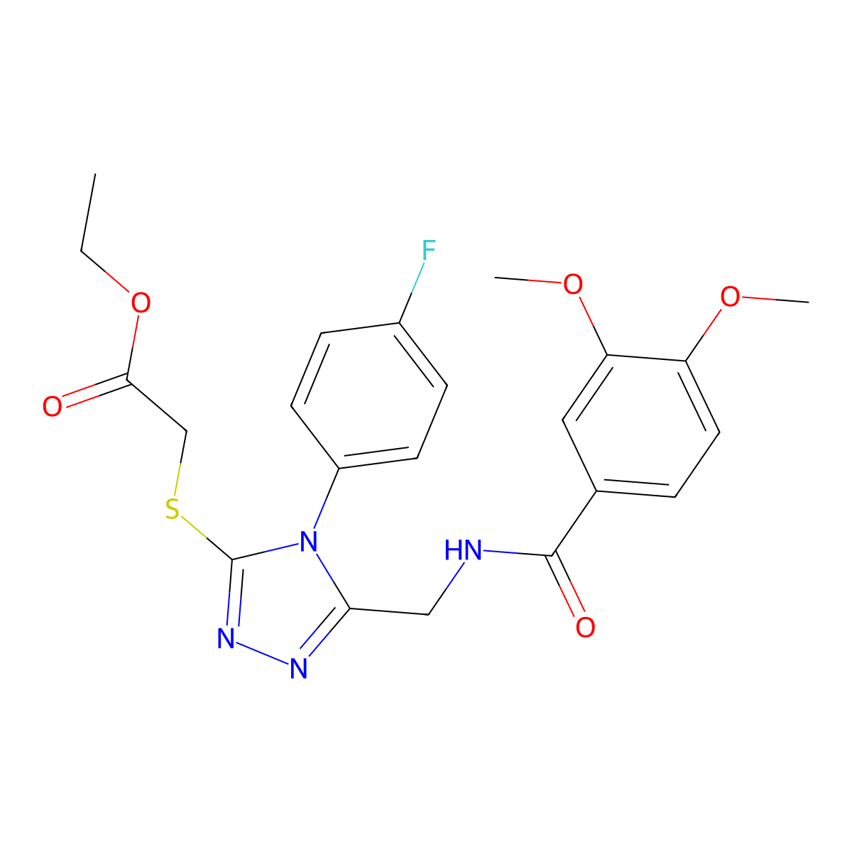 Ethyl 2-[[5-[[(3,4-dimethoxybenzoyl)amino]methyl]-4-(4-fluorophenyl)-1,2,4-triazol-3-yl]sulfanyl]acetate molecular structure, CAS 689750-96-7