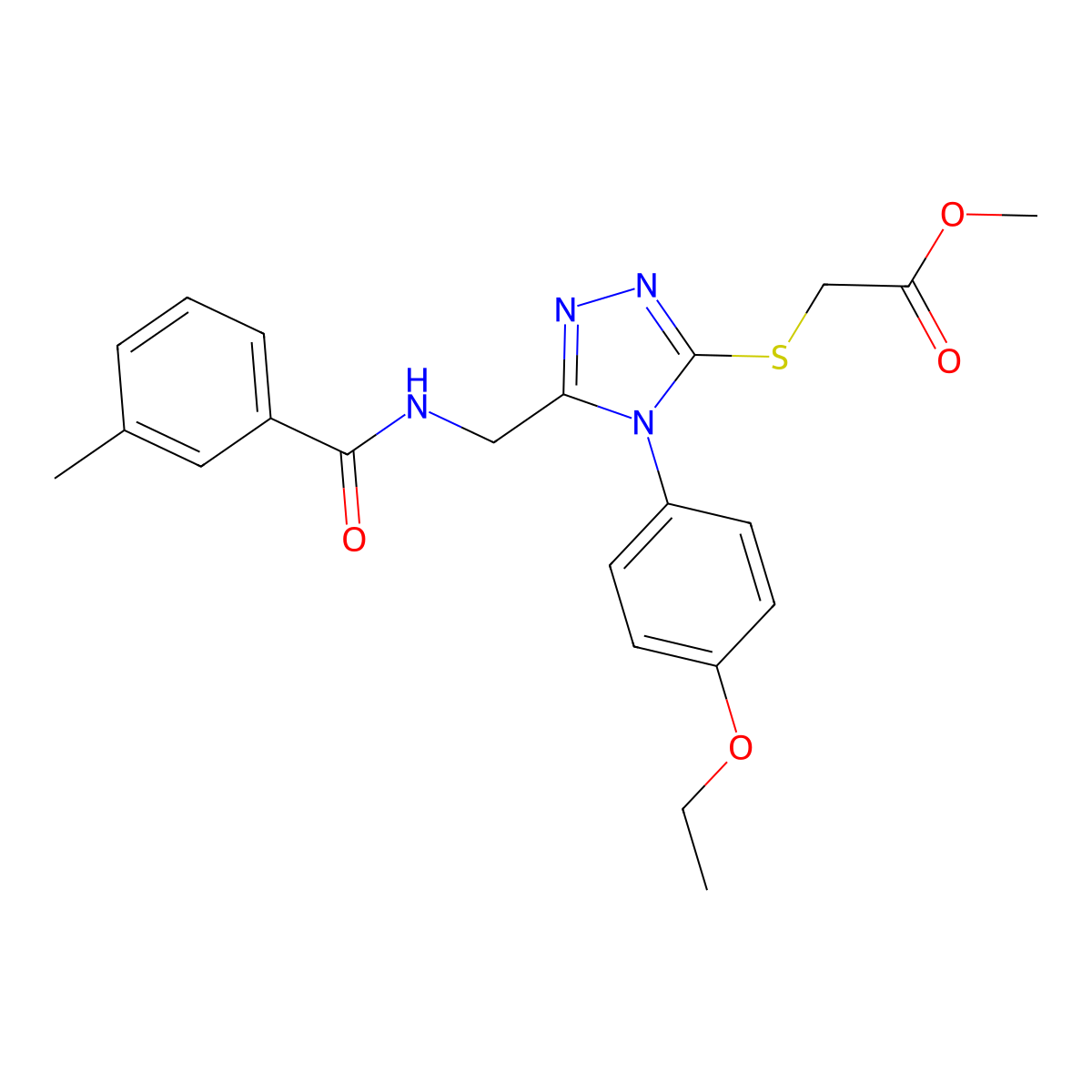 methyl 2-((4-(4-ethoxyphenyl)-5-((3-methylbenzamido)methyl)-4H-1,2,4-triazol-3-yl)thio)acetate molecular structure, CAS 689751-58-4