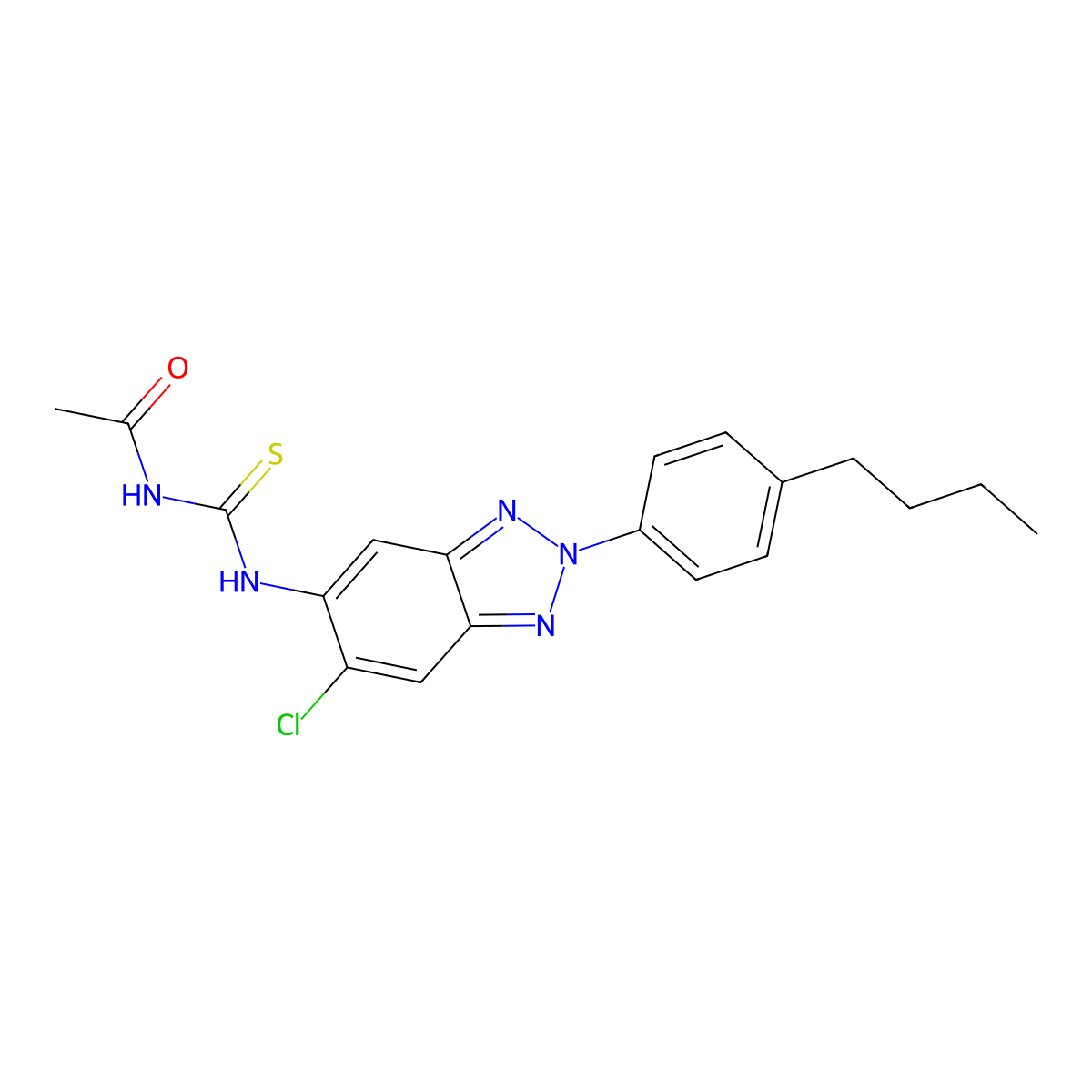 N-[[2-(4-butylphenyl)-6-chlorobenzotriazol-5-yl]carbamothioyl]acetamide molecular structure, CAS 689751-62-0
