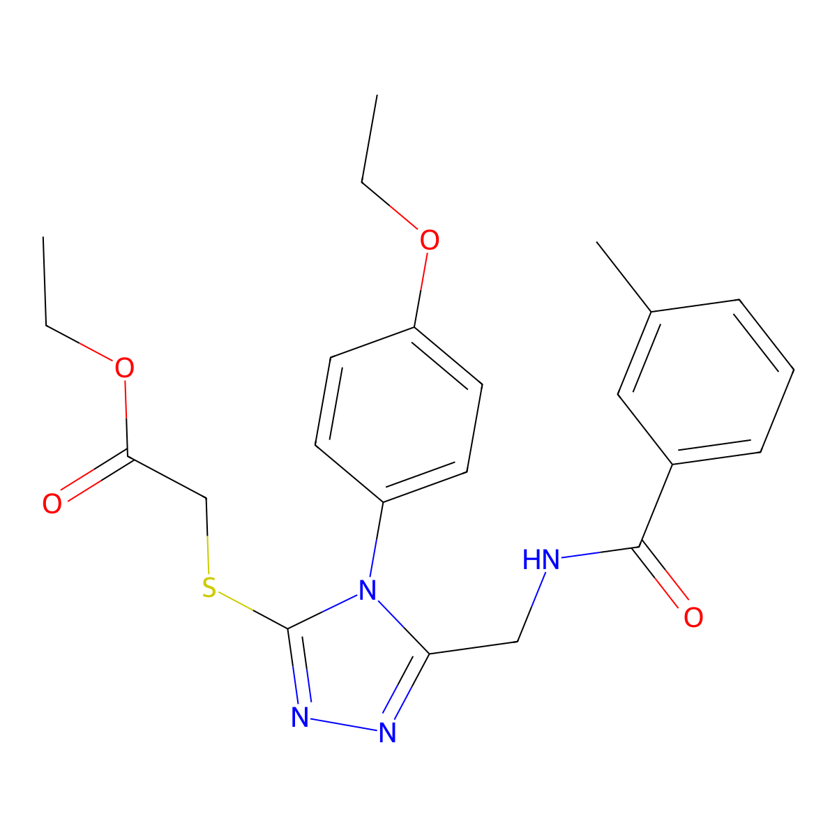 Ethyl 2-[[4-(4-ethoxyphenyl)-5-[[(3-methylbenzoyl)amino]methyl]-1,2,4-triazol-3-yl]sulfanyl]acetate molecular structure, CAS 689751-63-1