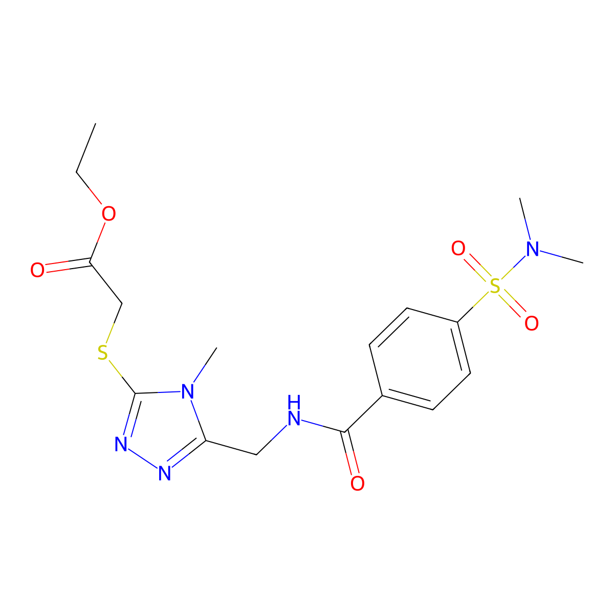 ethyl 2-((5-((4-(N,N-dimethylsulfamoyl)benzamido)methyl)-4-methyl-4H-1,2,4-triazol-3-yl)thio)acetate molecular structure, CAS 689751-73-3